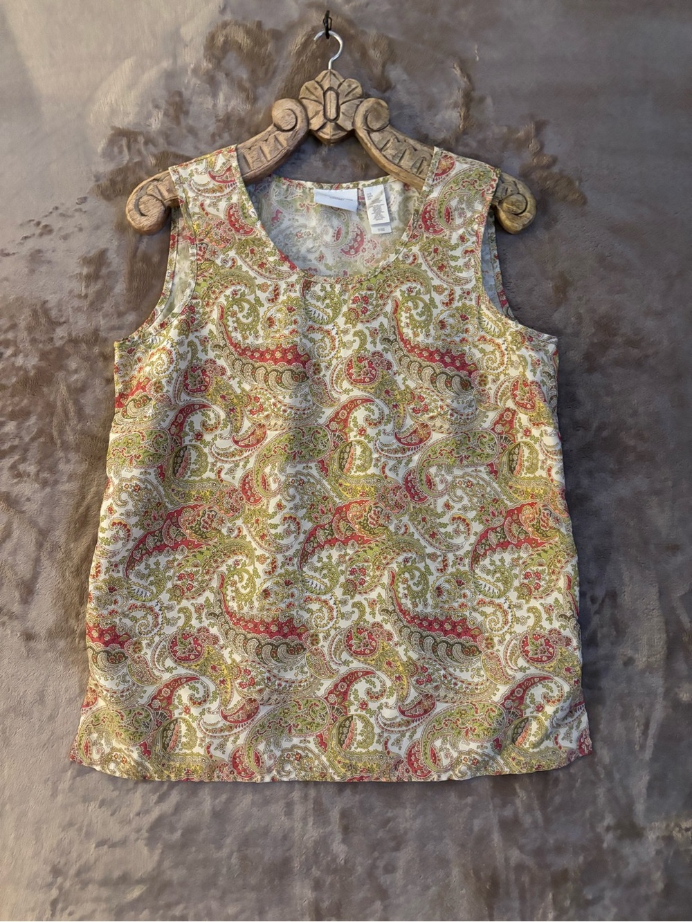 Liz Claiborne Paisley Tank Top in Green, Red and Cream Women’s Size L